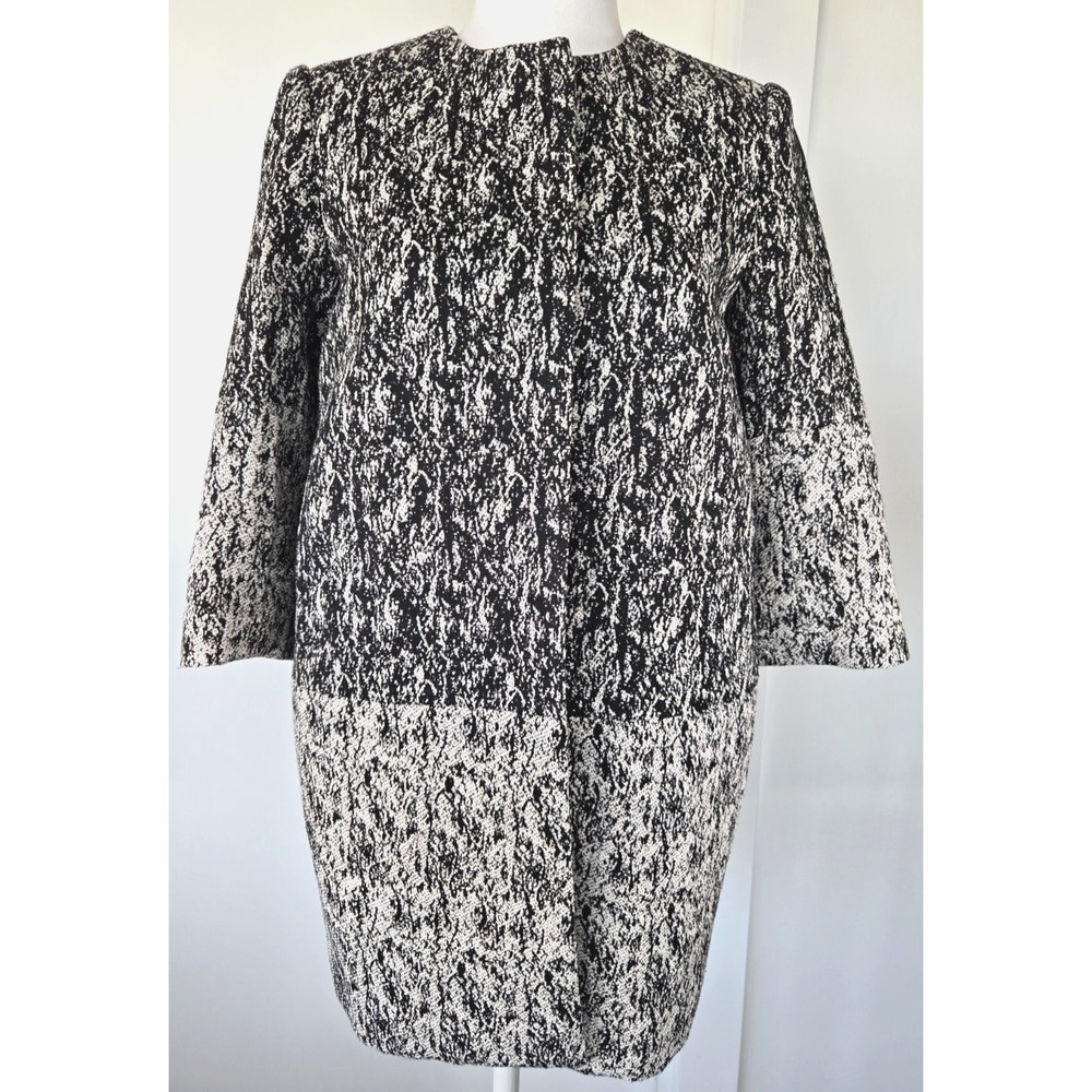 Celine Modele Depose Luxury Abstract Black White Jacket 3/4 Sleeves Side Pockets